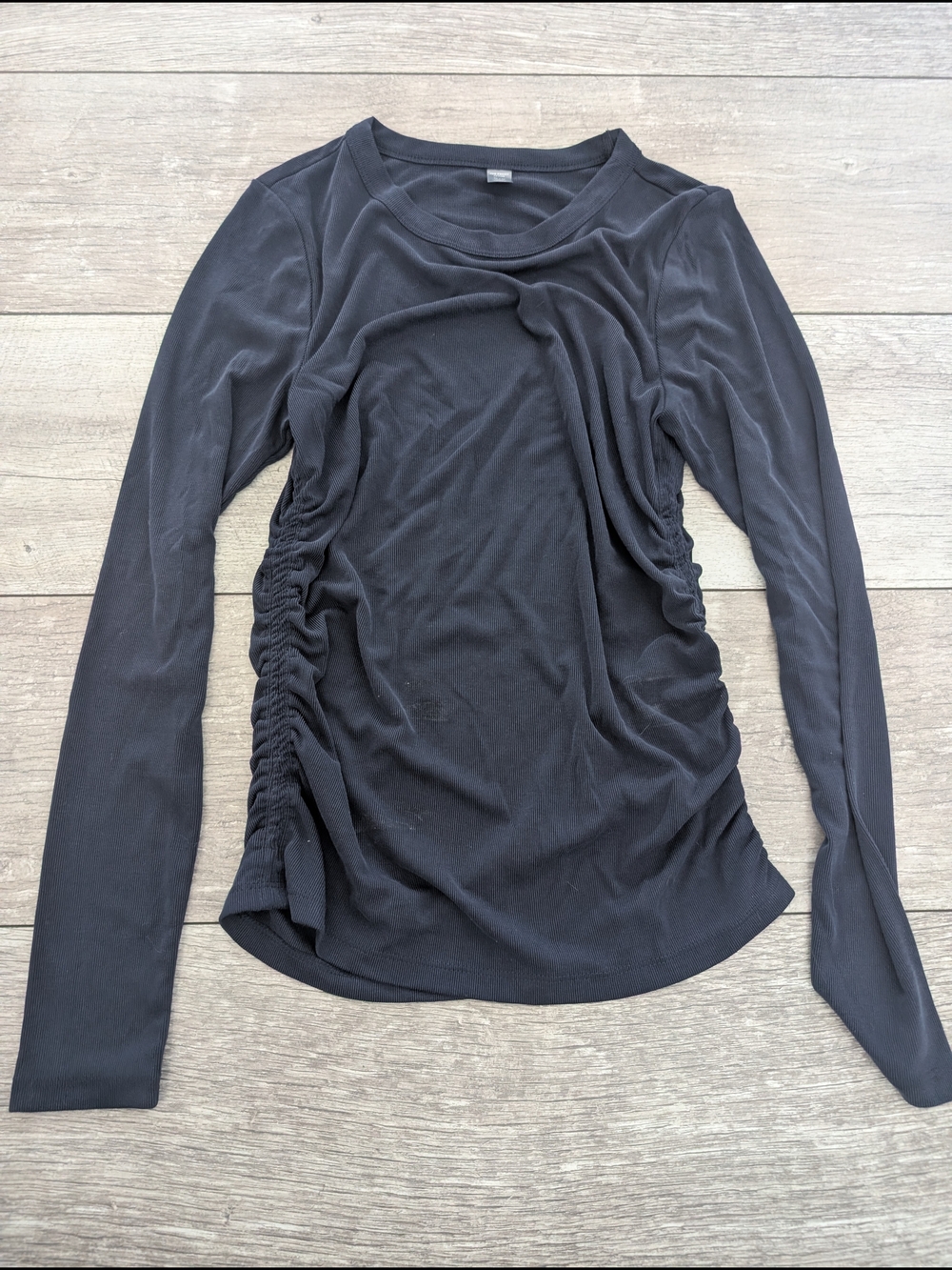 Joe Fresh Black Long Sleeve Side-Ruched Top